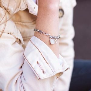 Rhodium Dipped locket bracelet w/ CZ stones